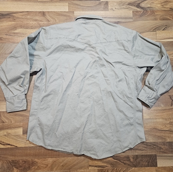 Wrangler Men's XXL Western Canvas Shirt Khaki Snap Button Long Sleeve Workwear - Picture 8 of 8